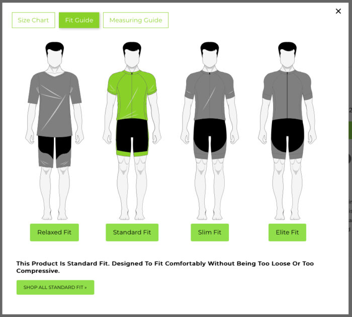 Mens standard fit size guide