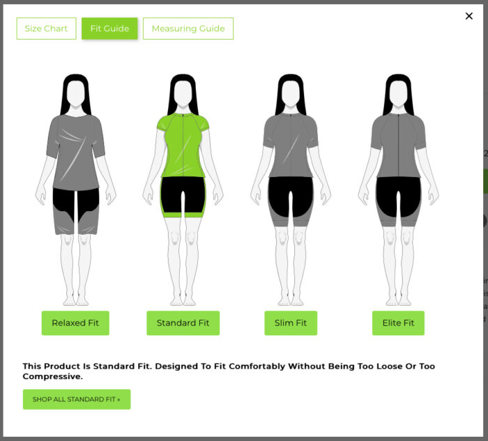 Womens standard fit size guide